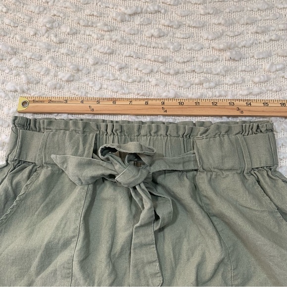 PAPER BAG HIGH WAIST OLIVE GREEN SHORTS BELT WOMENS XL RELAXED COTTAGE LINEN - Picture 3 of 12